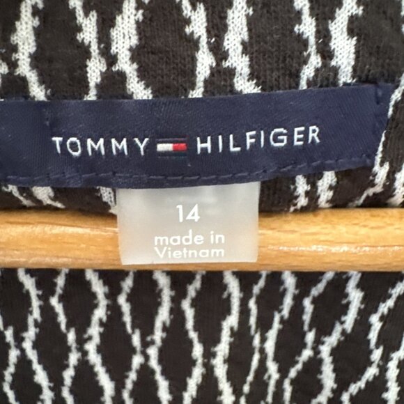 Tommy Hilfiger Puff Short Sleeve Swing Dress Pull On Black White Vneck Size 14 - Picture 14 of 16
